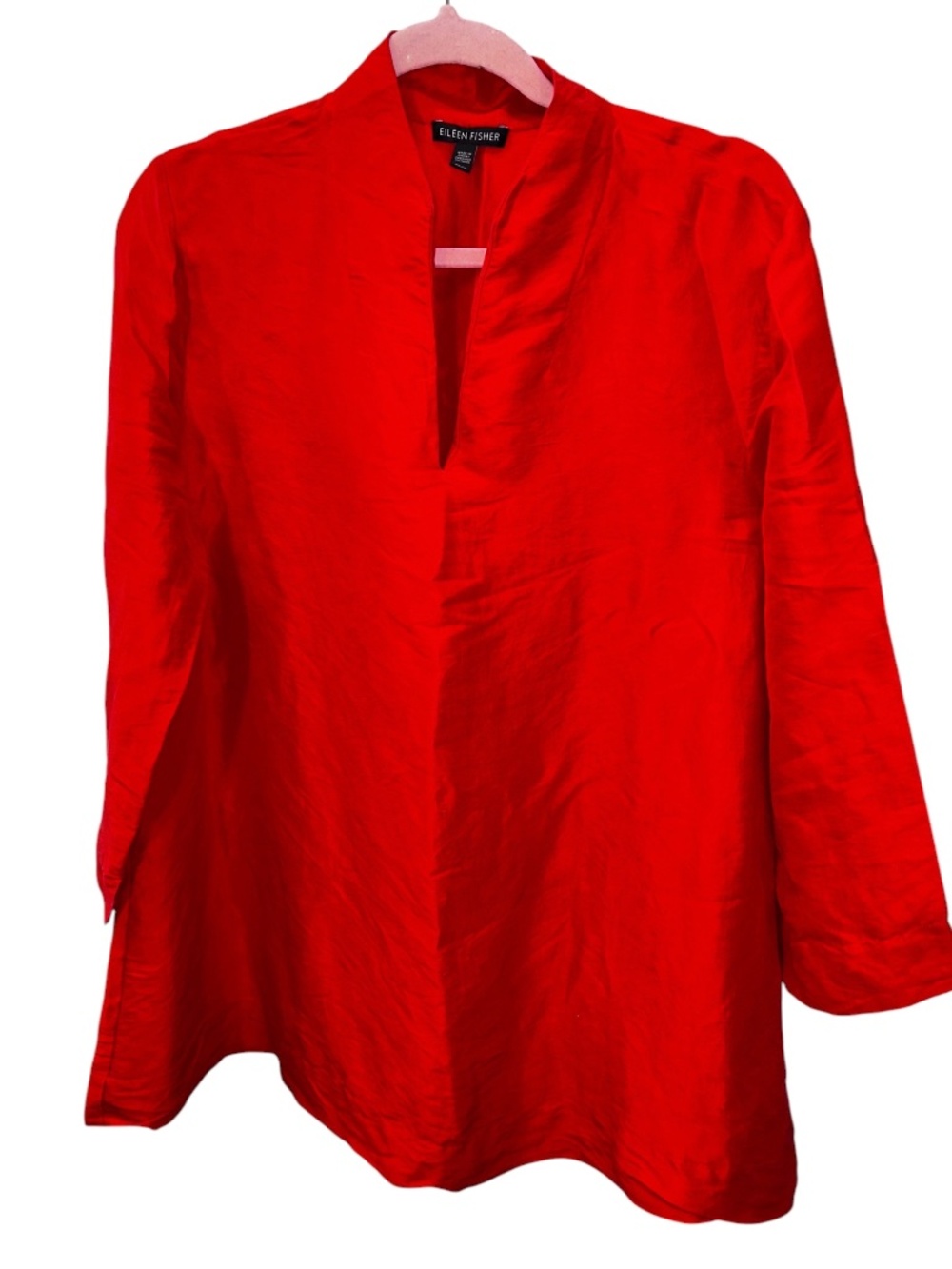 Eileen Fisher Red Poppy 100% SILK tunic top M
